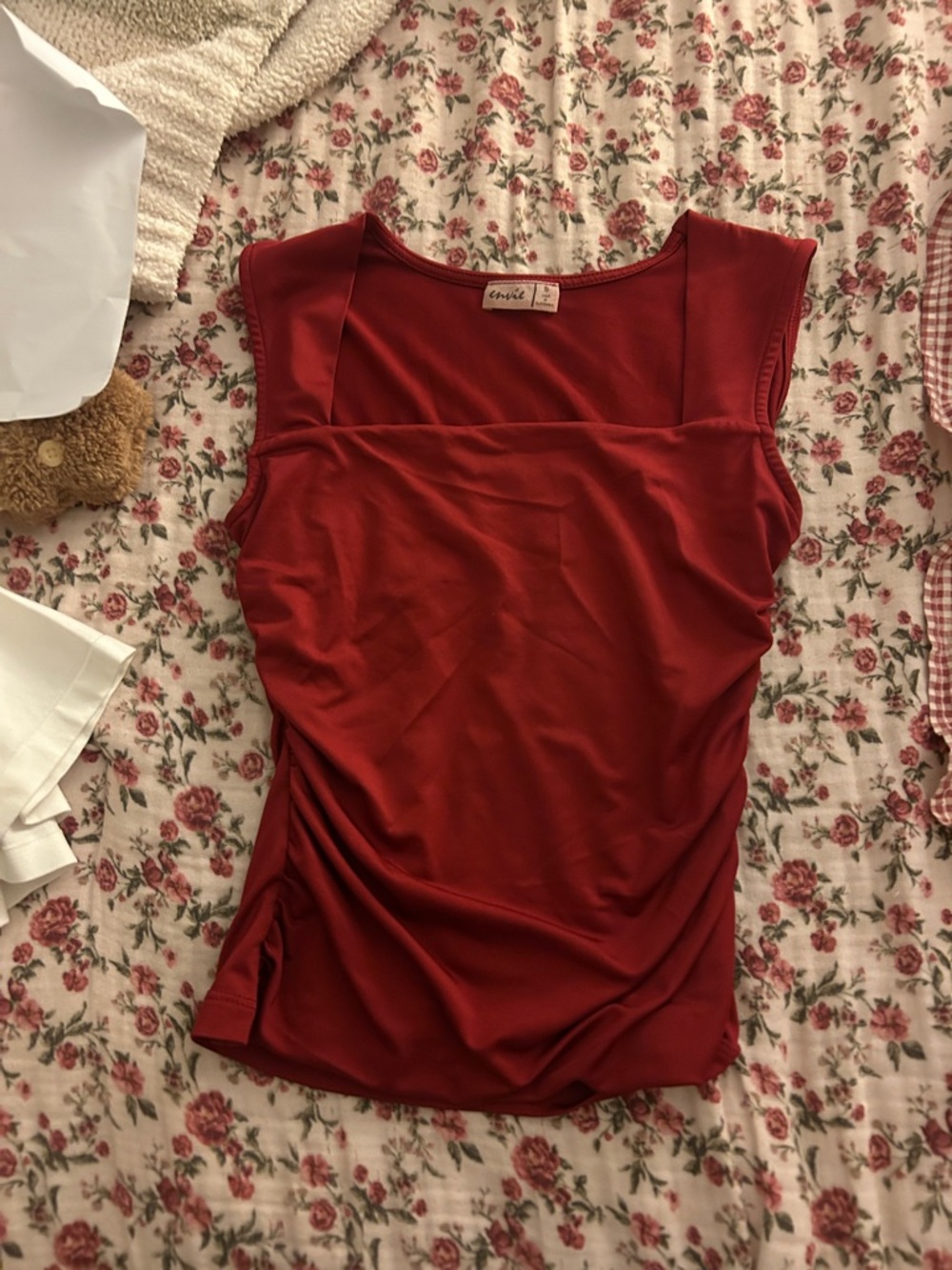 Casual Square-Neck Sleeveless Top - Red